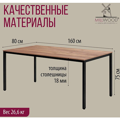 Стол Millwood Сеул, 1600х800 мм, дуб табачный крафт, черный - 4