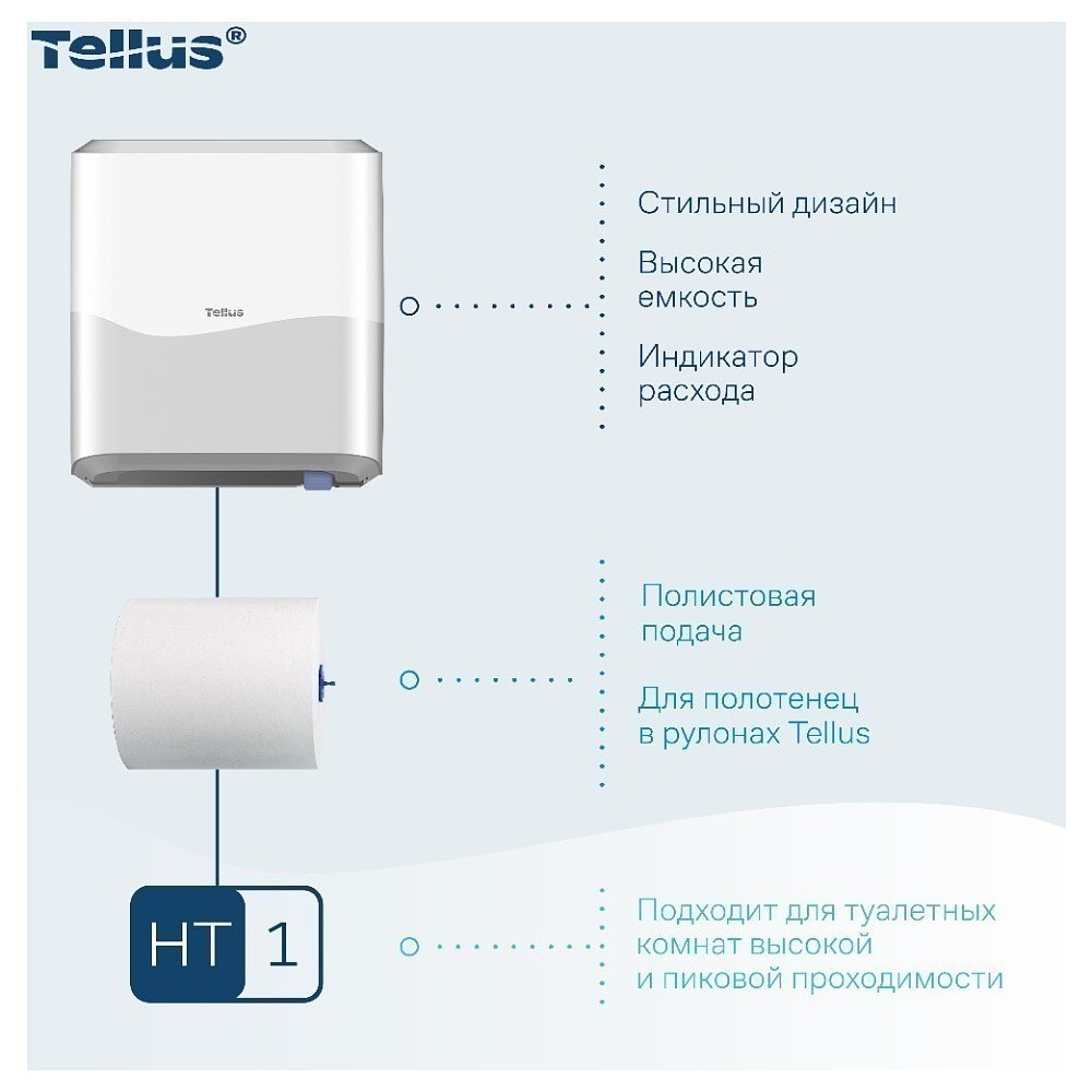 Диспенсер Tellus Matic, для полотенец в рулонах белый, HT1 - 9