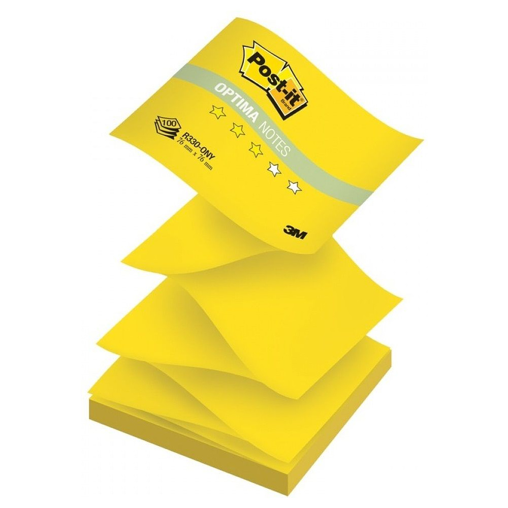 Бумага для заметок на клейкой основе "Post-it Optima" Z-образные, 76x76 мм, 100 листов, желтый неон - 2