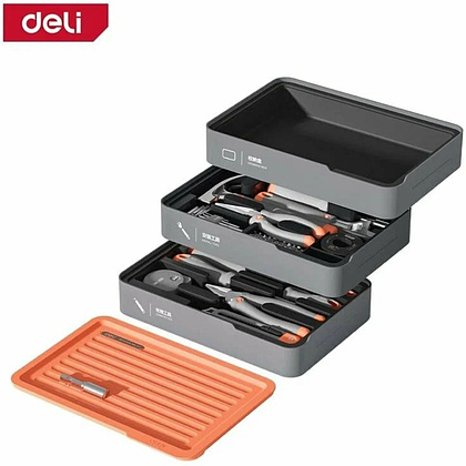 Набор ручного инструмента Deli HS H1001-ADE, 15 предметов, бокс, Soft Touch, оранжевый - 4