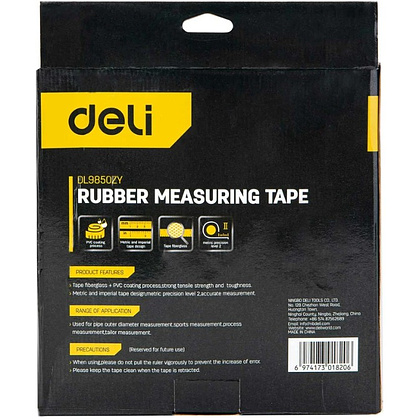 Мерная лента Deli YS EDL9850ZY, 50 м х 14,5 мм, лента фиберглас, пластиковый корпус, желтый, черный - 9