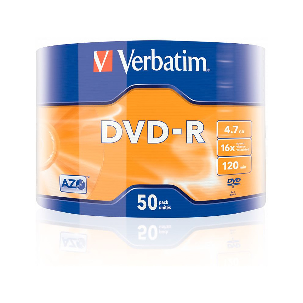 Диск Verbatim, DVD-R, 4.7 гб, пэт-упаковка, 50 шт
