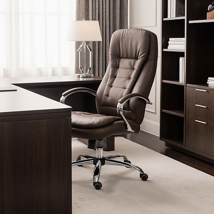 Кресло для руководителя AksHome "Richard new", экокожа, металл, коричневый - 4