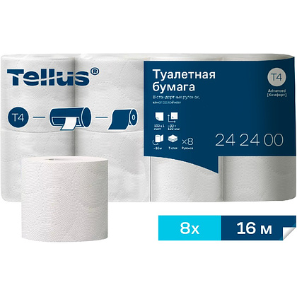 Бумага туалетная  Tellus Комфорт T4, 8 рулонов, 3 слоя