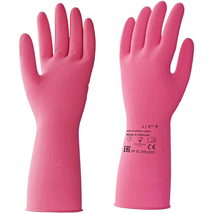 Перчатки латексные HQ Profiline, р-р M, с х/б покрытием, красный