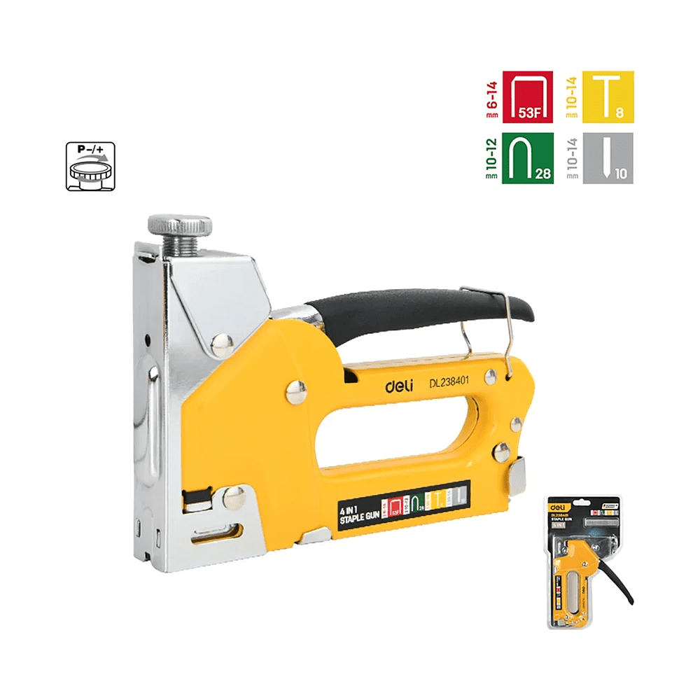 Степлер скобозабивной Deli EDL238401, 4-в-1 + скоба, желтый - 2