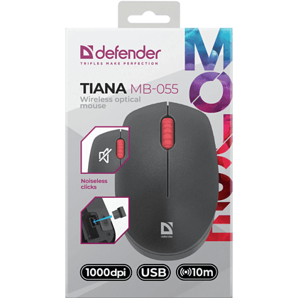 Мышь DEFENDER "Tiana MB-055", беспроводная, 1000 dpi, черный - 5