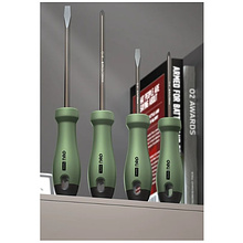 Набор отверток Deli HS HT1004L, 4 шт. ( PH1х100,PH2х150,SL5х100,SL6х150), Soft Touch, зеленый