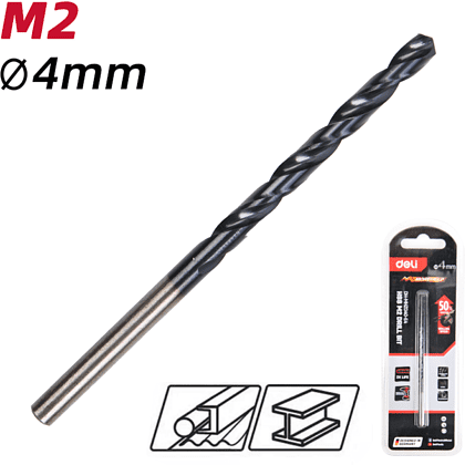 Сверло по металлу Deli RS EDH-MHZ040-E4, 4.0 мм, DIN 338, HSS-TiN - 2