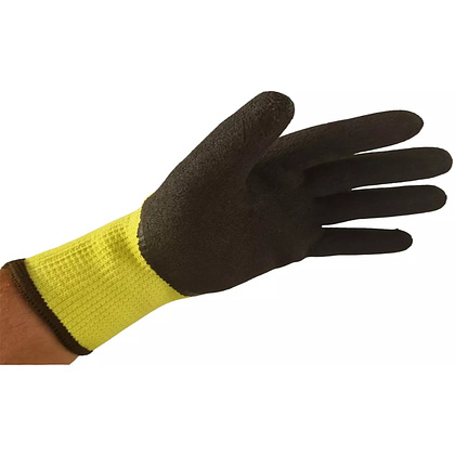 Перчатки полиэстеровые BVB, с латексным покрытием, 10 кл. вязки, р-р 10,5, с внутр. ворс. начесом, салатовый, черный - 3