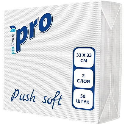 Салфетки бумажные PROtissue, 33х33см, 2 слоя, 1/4 - сложение, белый, Push Soft, 50 листов
