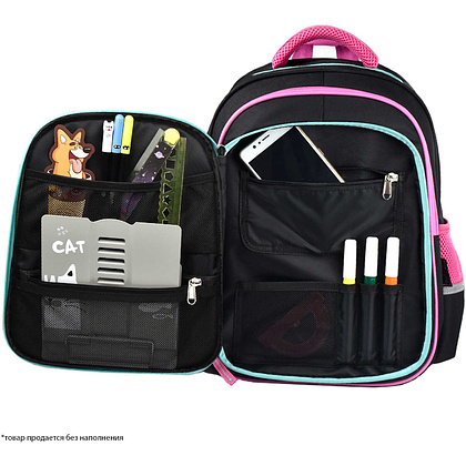 Рюкзак школьный "Девочка со щенком", черный, розовый - 7