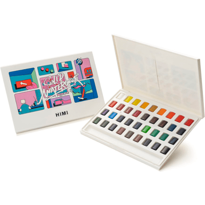 Набор для рисования акварелью "Himi New" (краски 36 цветов, кисть, блок для акварели), белый футляр - 7