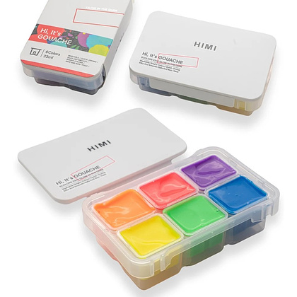 Краски гуашевые "Himi Jelly Cup.Glow in the dark. Bright color", набор 6 цветов, 23 мл., кювета, пластиковый футляр
