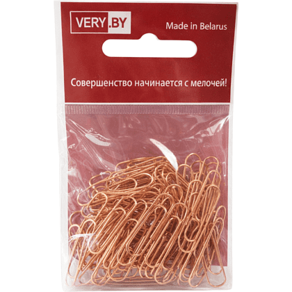 Скрепки овальные "VB", 28 мм, металл, 70 шт, золотистый 