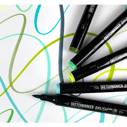 Маркер перманентный двусторонний "Sketchmarker Brush", SB простой черный - 5