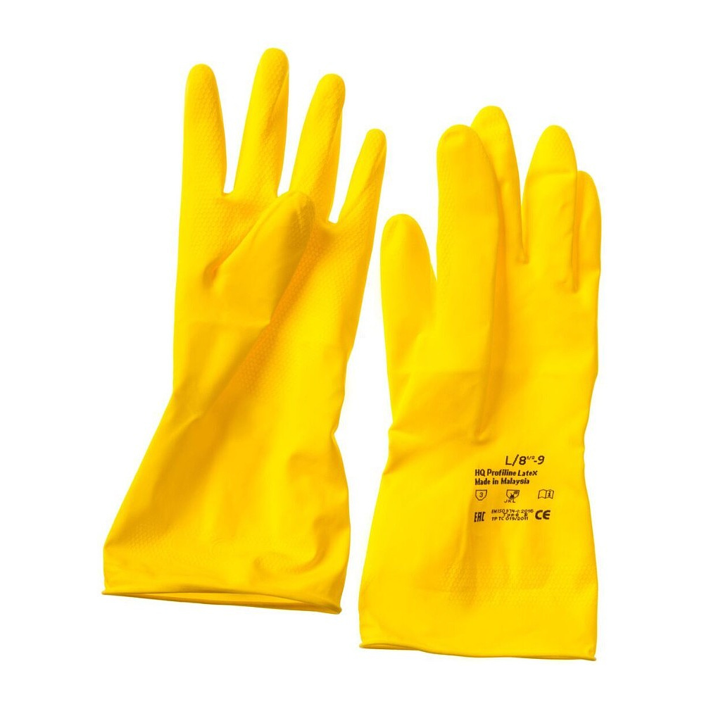 Перчатки латексные HQ Profiline, р-р M, с х/б покрытием, желтый - 8