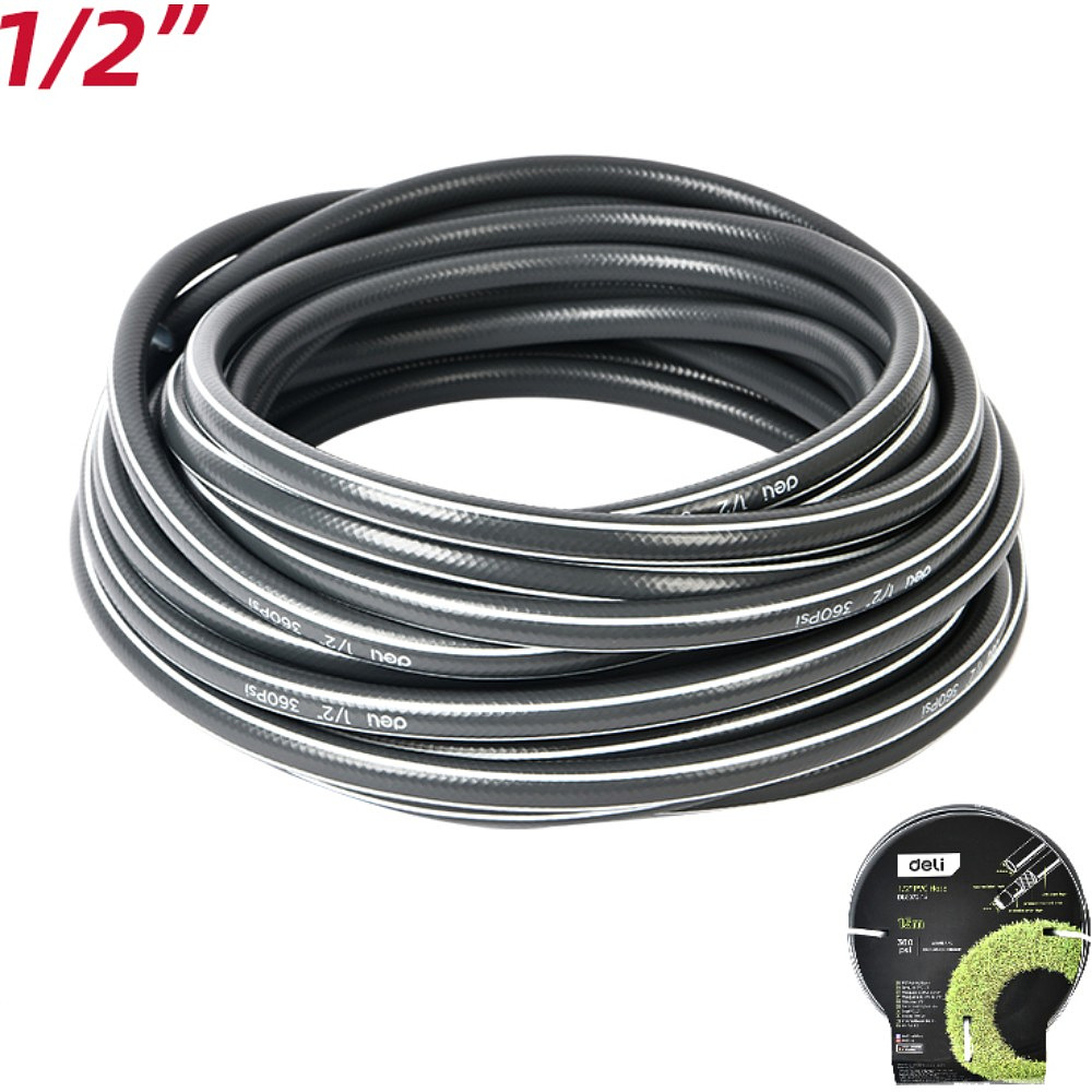 Шланг поливочный армированный четырёхслойный Deli GS EDL8072-15, 1/2", ПВХ, 15 м, серый - 2