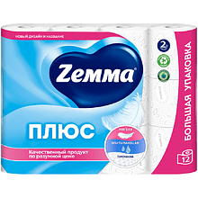 Бумага туалетная Zemma Плюс, 12 рулонов, 2 слоя, белый