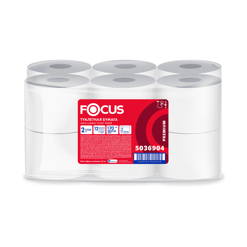Бумага туалетная Focus Premium, 170 метров, 2 слоя, 100% целлюлоза