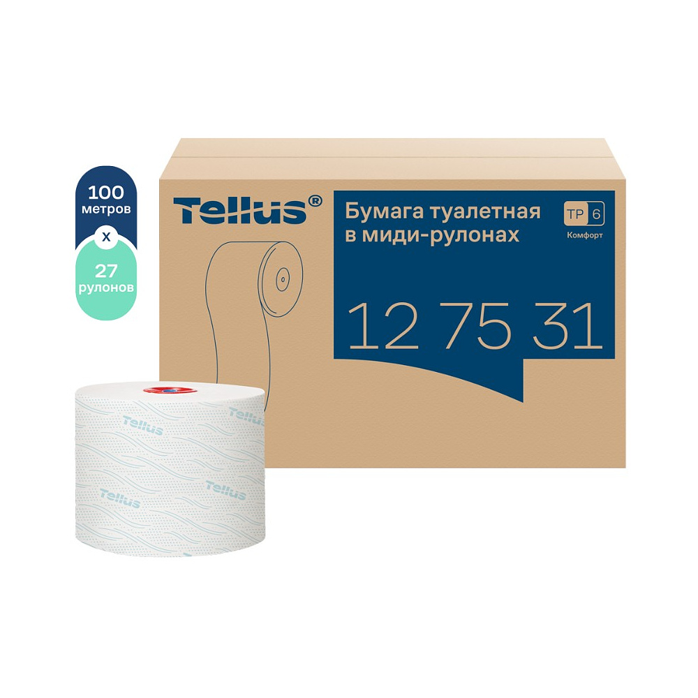 Бумага туалетная Tellus Комфорт TP6, в миди-рулонах, 100 м, 2 слоя - 4