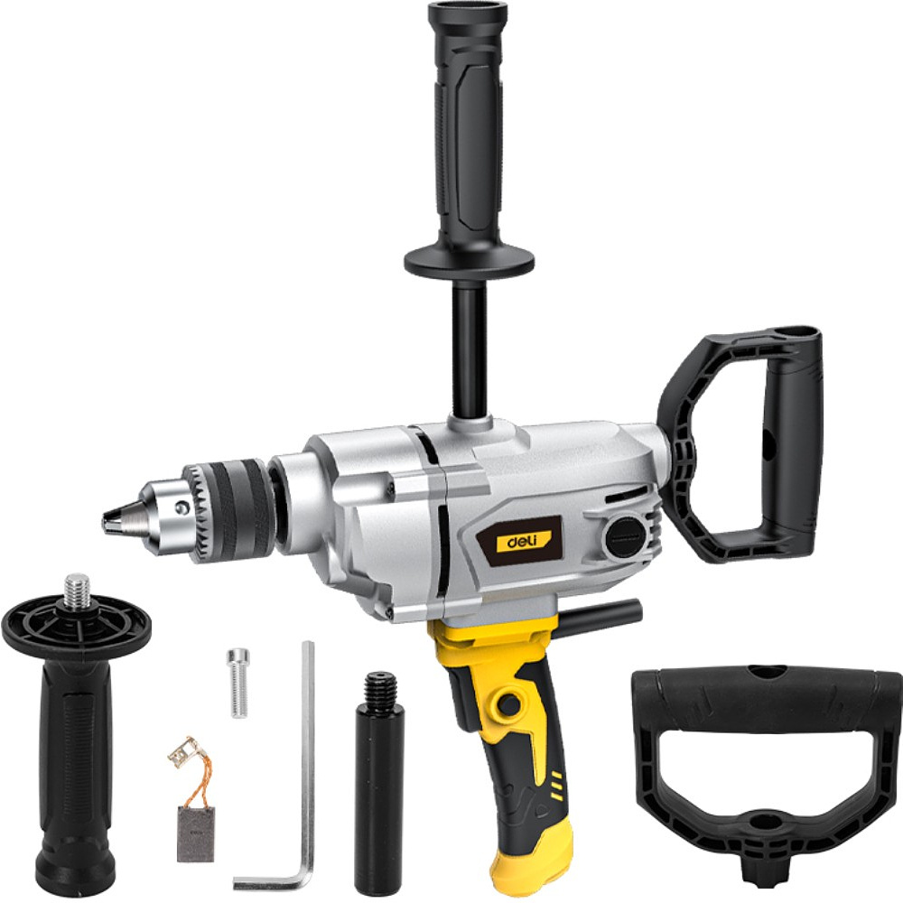 Дрель Deli YS EDL-DZ16-E1 сетевая, 1200 Вт, 1000 об/мин, 1 скор., коробка, желтый