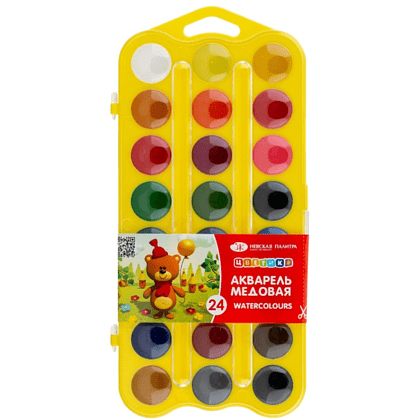 Краски акварельные "Цветик", 24 цвета, желтый