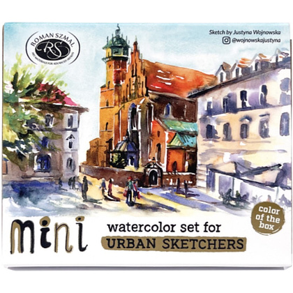 Краски акварельные "Aquarius. Mini Urban Sketcher set", 8 цветов, полукюветы, коробка, золотая - 2