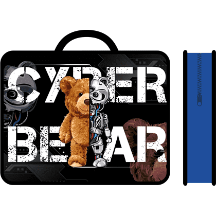 Папка для тетрадей "Cyber bear", А4, на молнии, пластик, черный
