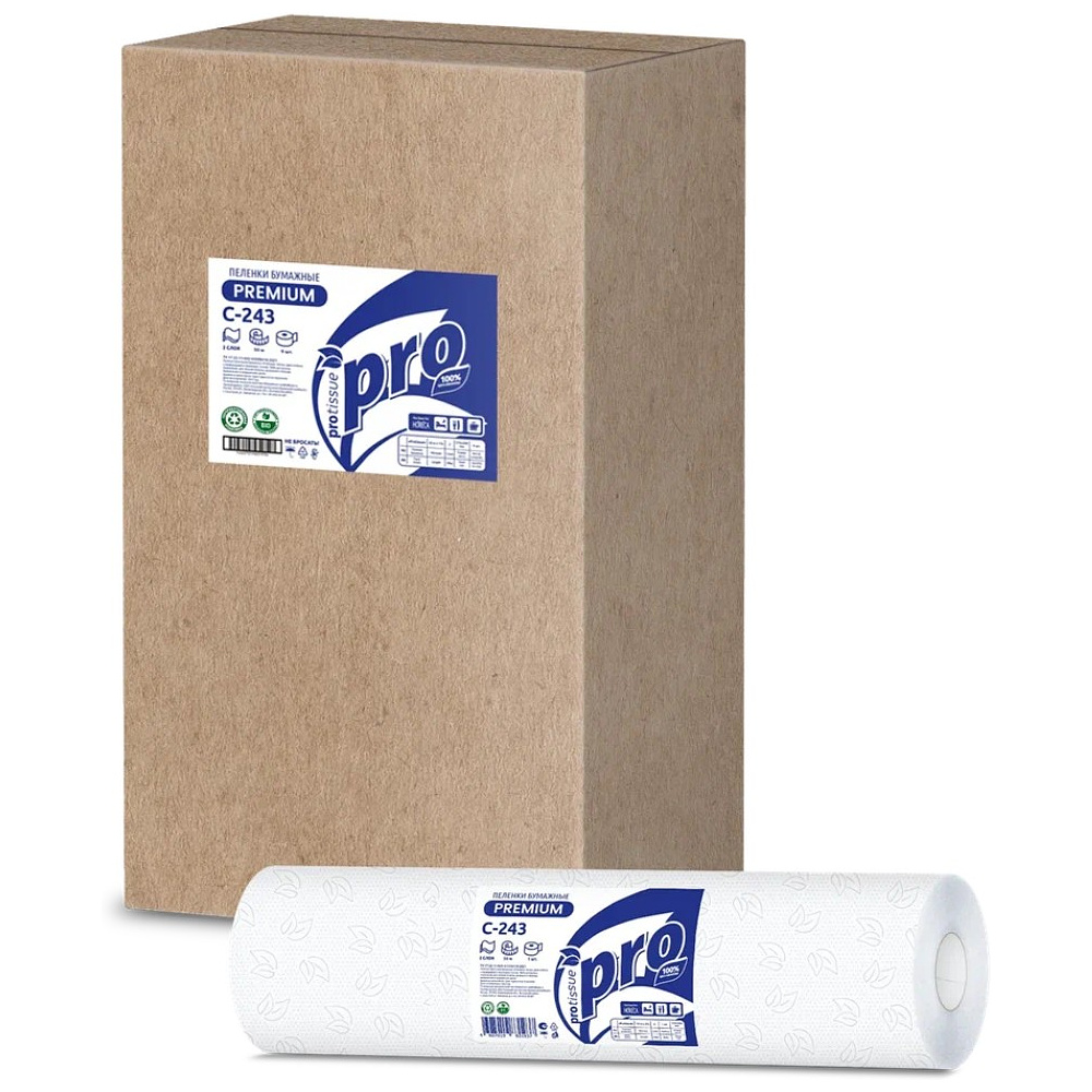 Простыни бумажные PROtissue 50м, 2 слоя, 100% целлюлоза