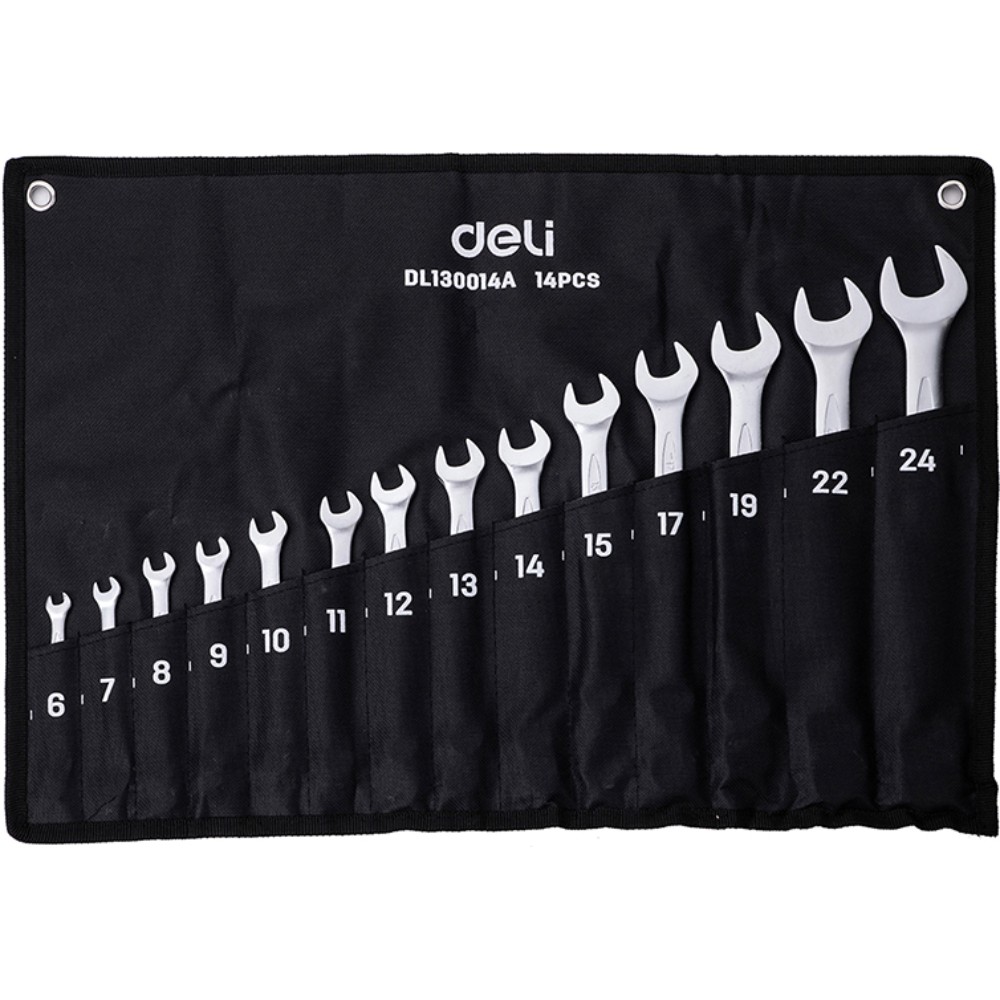 Ключ комбинированный "Deli" набор 14 шт., 6-24 мм, чехол, серебристый