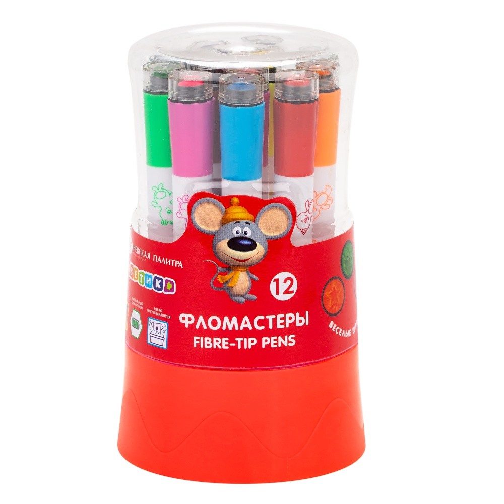 Фломастеры "Цветик", 12 шт., со штампами