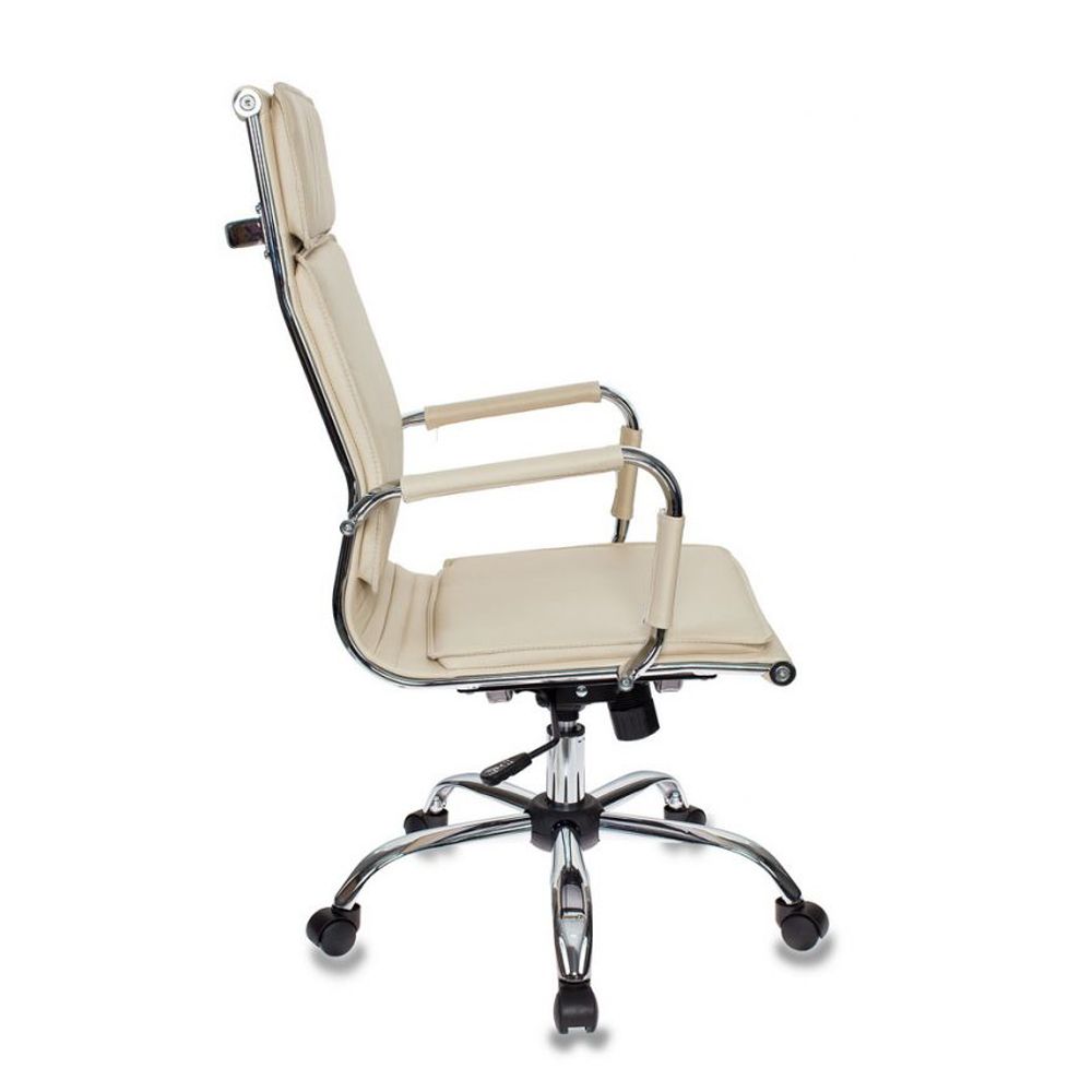 Кресло для руководителя "Бюрократ CH-993" высокая спинка, кожзам, хром, слоновая ность - 4