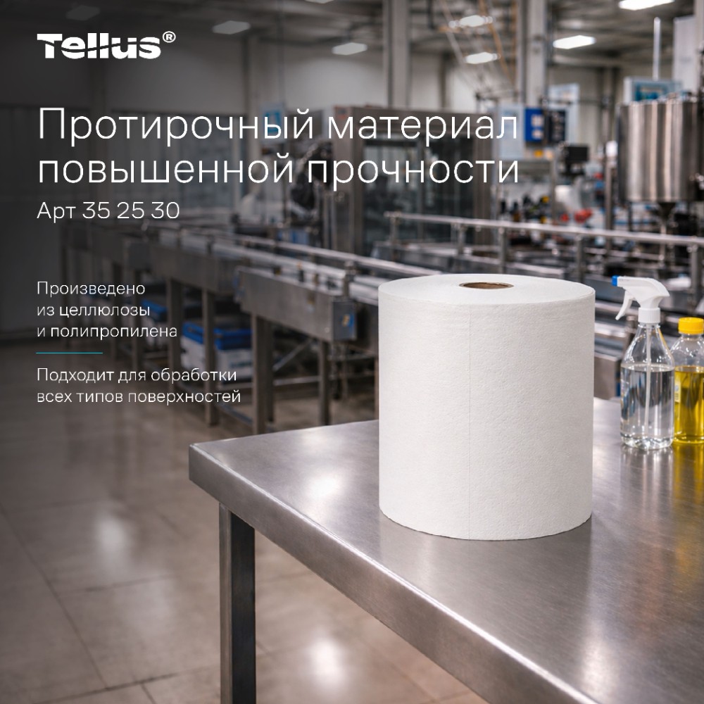 Протирочный материал нетканый Tellus c центральной вытяжкой повышенной прочности, 1 слой, 106,4 м, WM1/WM3 - 18