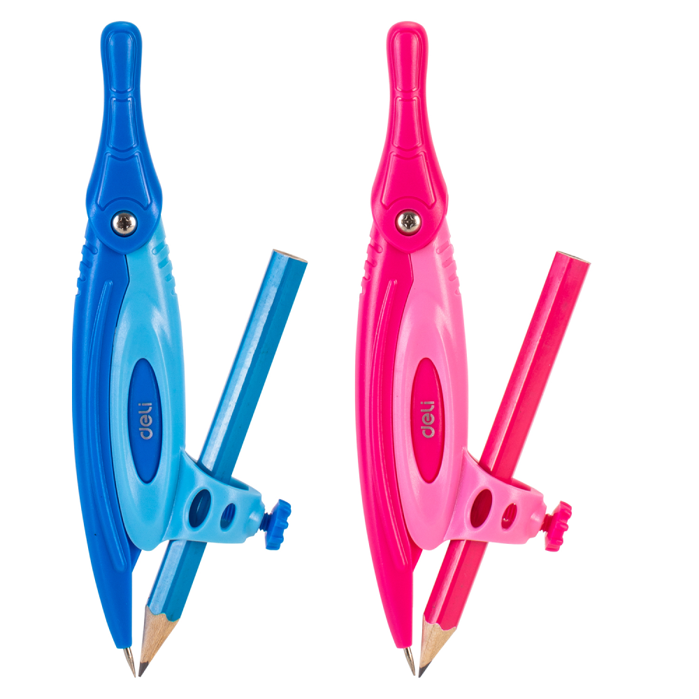 Циркуль "Deli EG20102", с карандашом, футляр, ассорти