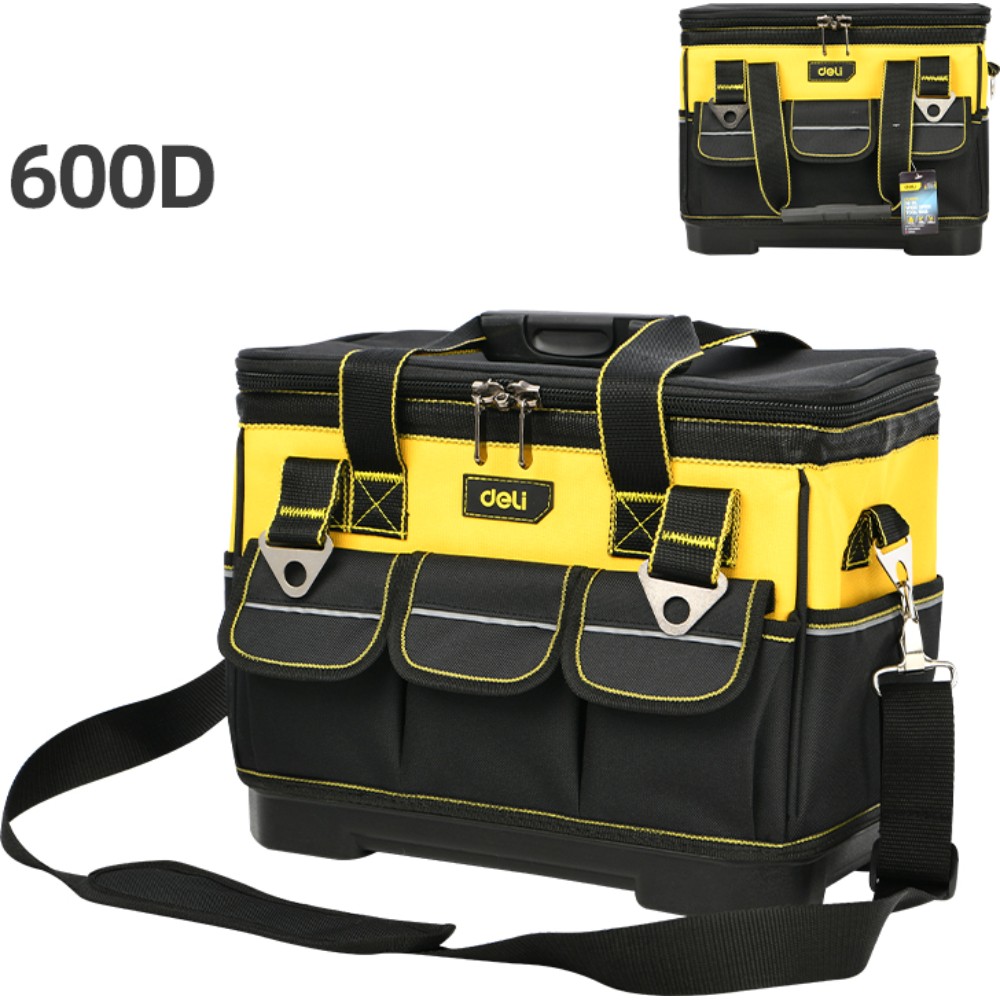 Сумка для инструментов Deli YS EDL586112, 14 карманов, 350х200х290 мм, ткань Oxford, черный, желтый