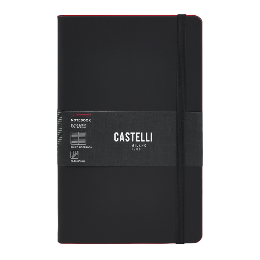 Блокнот "Black laser red", А5, 96 листов, черный, срез красный