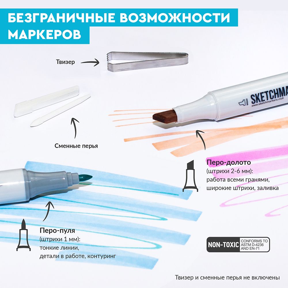 Набор маркеров перманентных двусторонних "Sketchmarker Basic 4", 12 шт. - 6