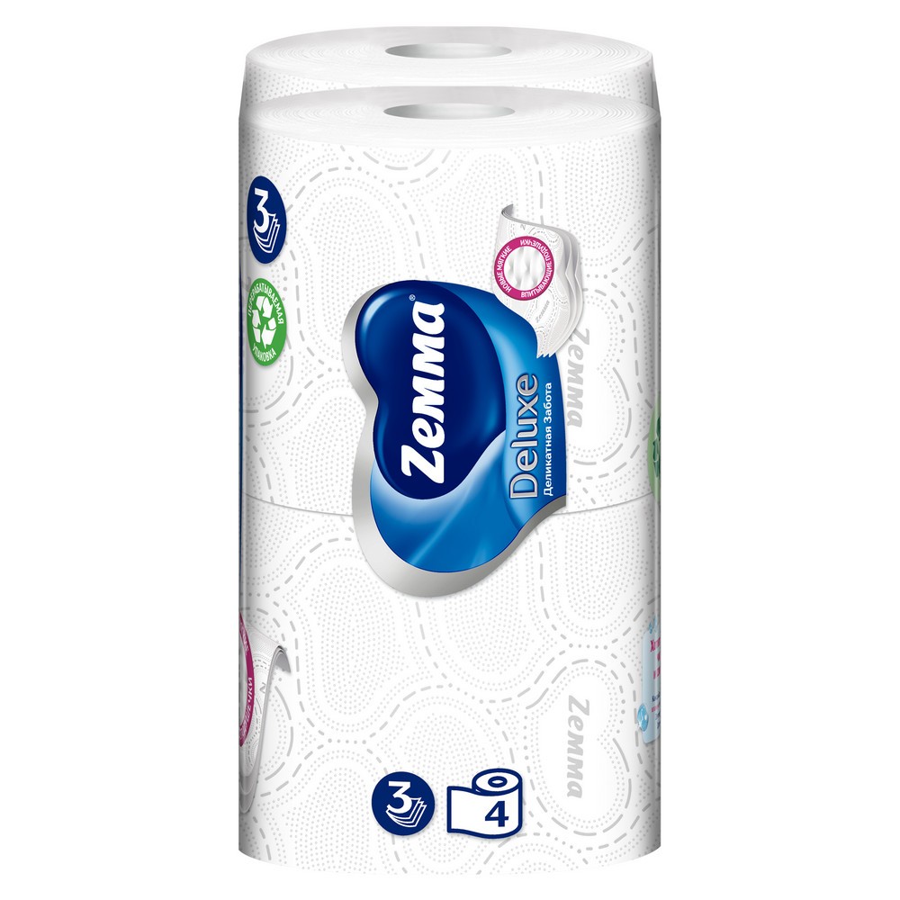 Бумага туалетная Zemma Deluxe, 4 рулона, 3 слоя, белый - 3
