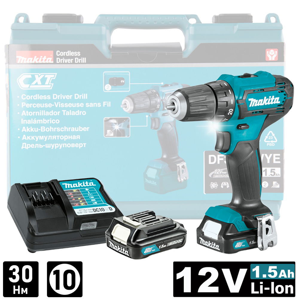 Дрель-шуруповерт аккумуляторная MAKITA DF333DWYE