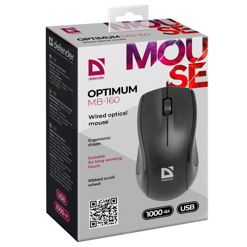 Мышь Defender Optimum MB-160, проводная, 1000 dpi, 3 кнопки, черный - 4