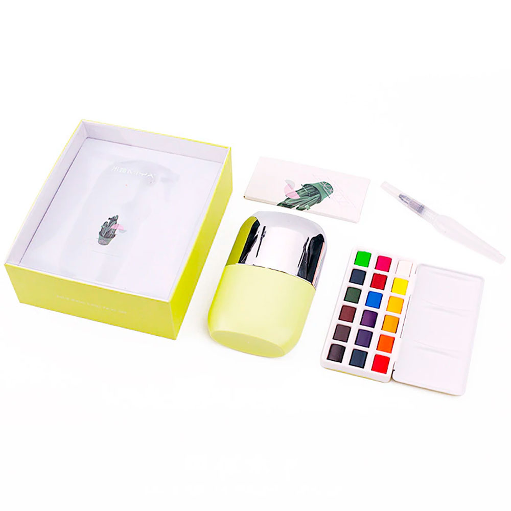 Набор для рисования акварелью "Himi Miya" (краски 18 цветов, кисть, бумага, стакан), желтый футляр