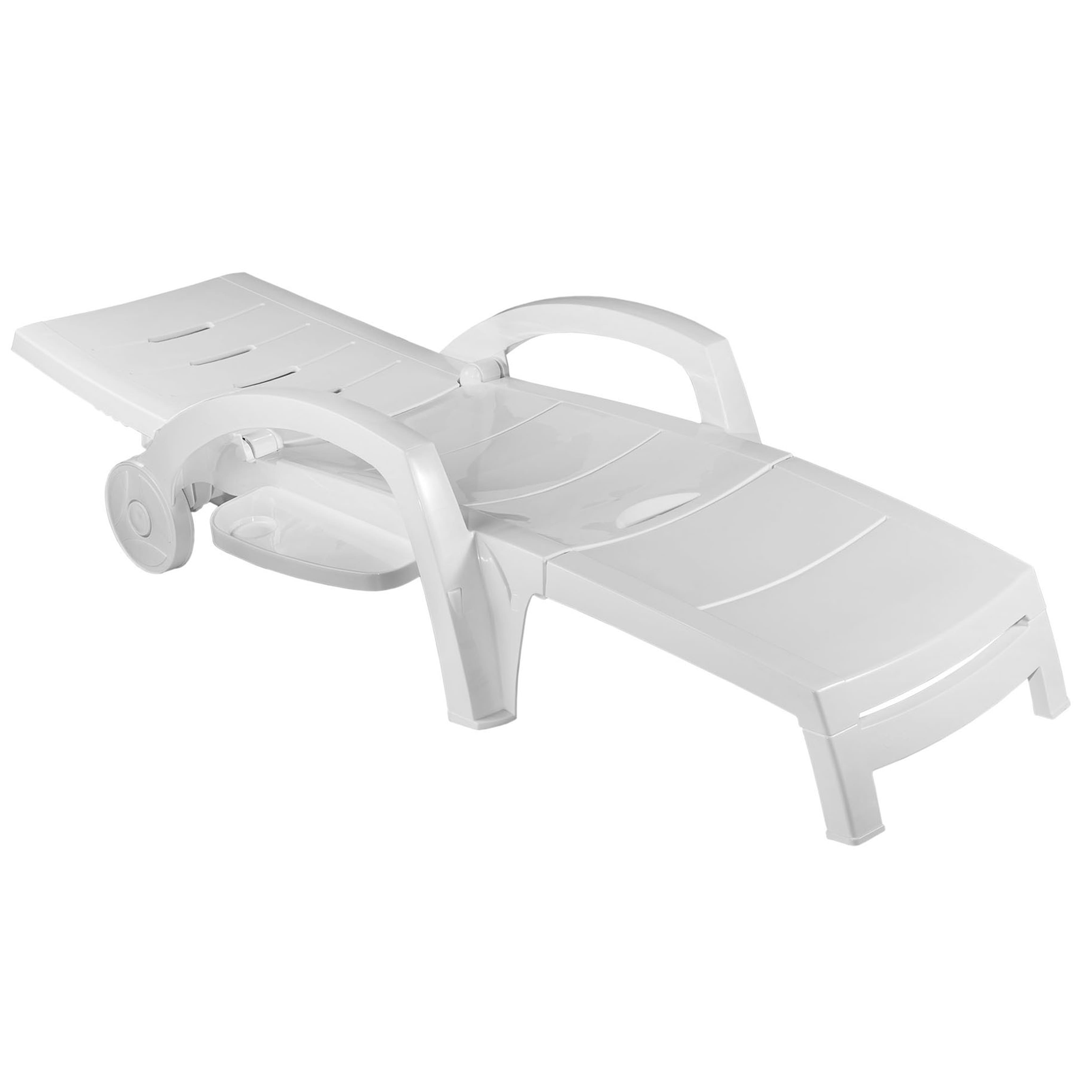 Шезлонг складной на колесах, пластик, белый