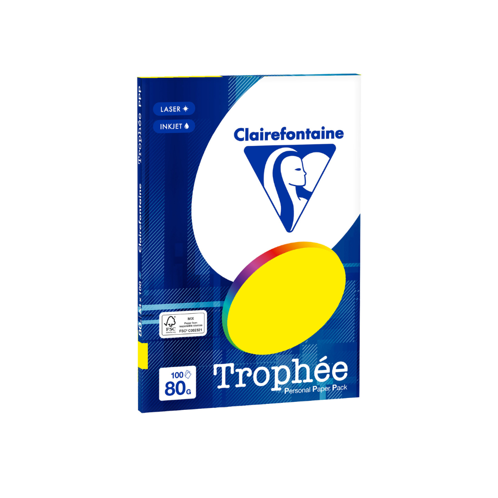 Бумага цветная "Trophée", А4, 100 листов, 80 г/м2, ярко-желтый