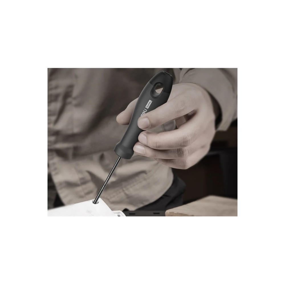 Отвертка Deli HS EHT1103, SL3х75 мм, Soft Touch, черный - 2