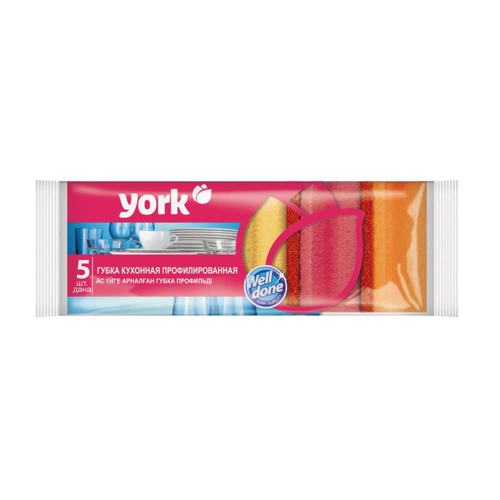 Губка кухонная для мытья посуды York профилированная, 5шт/уп. - 2