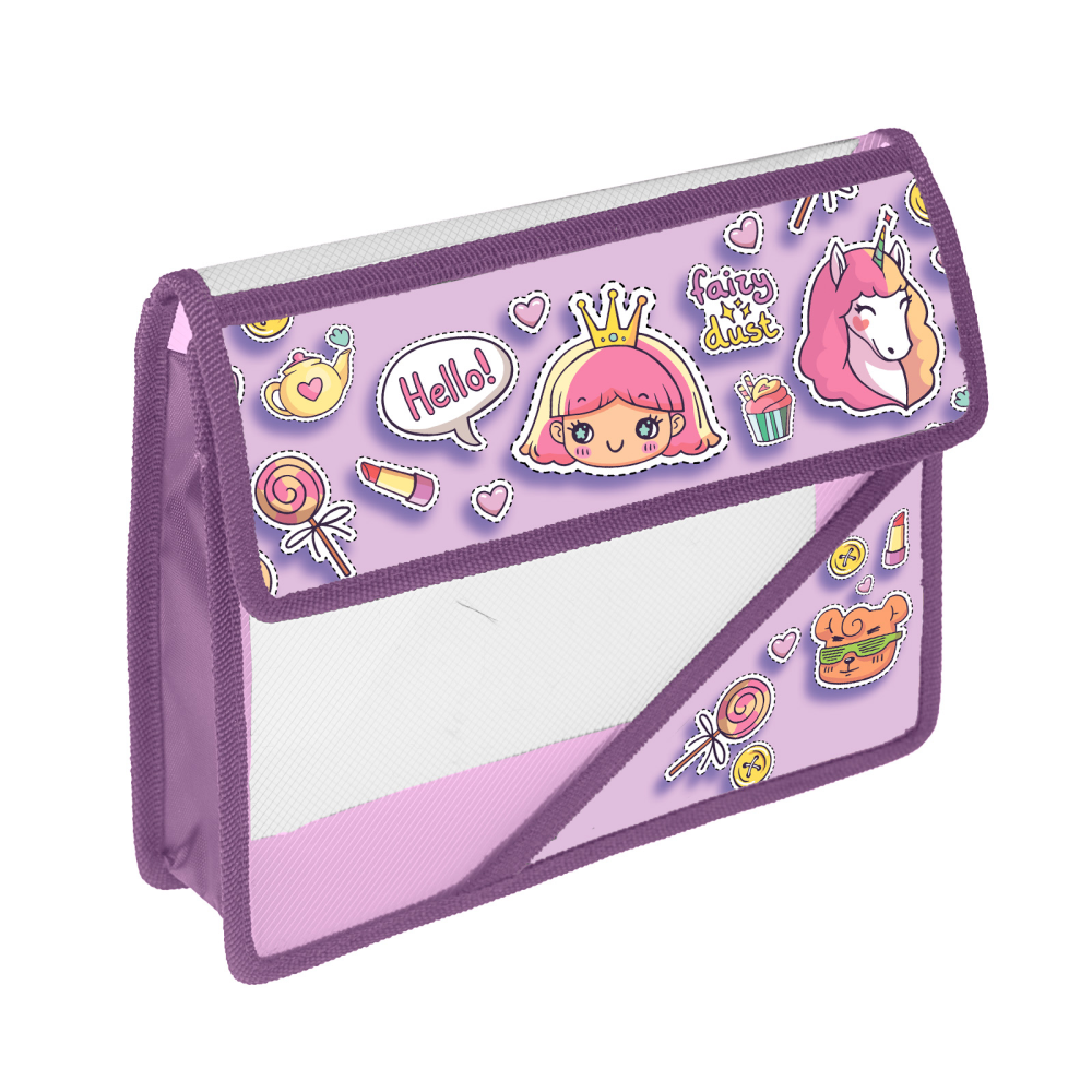 Папка для тетрадей "Микс милых стикеров", А5, на липучке, пластик, сиреневый