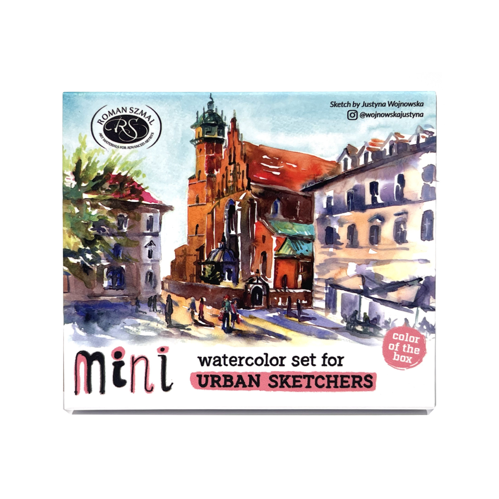 Краски акварельные "Aquarius. Mini Urban Sketcher set", 8 цветов, полукюветы, коробка, розовая - 3