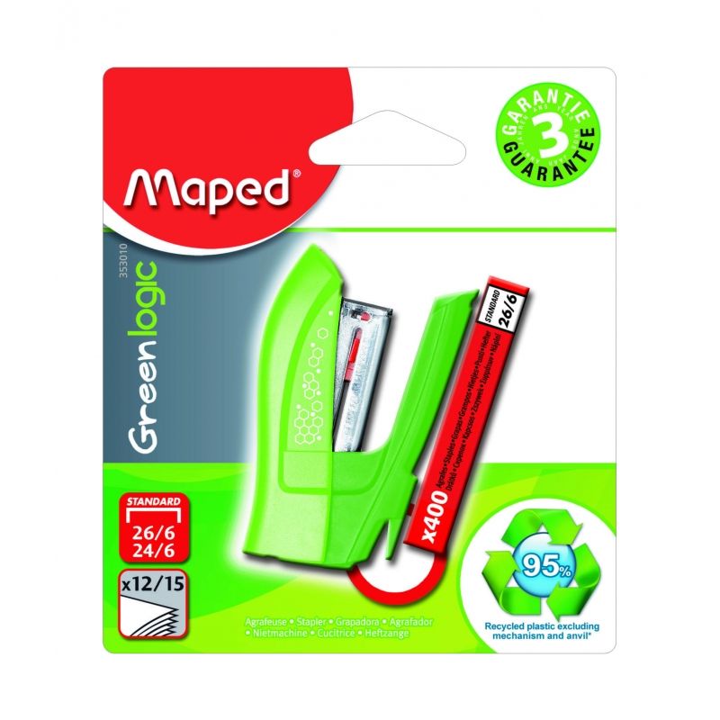 Скобосшиватель Maped "Greenlogic", № 24/6, 26/6, 12-15 листов, ассорти - 2