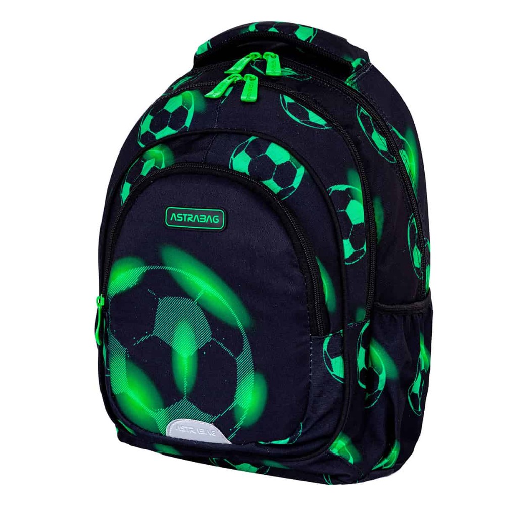 Рюкзак школьный "Neo Football", полиэстер, черный, зеленый